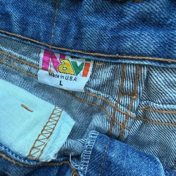 Vintage Denim with Black and White Stripes High Rise wife Leg Large NAVI - Picture 7 of 13